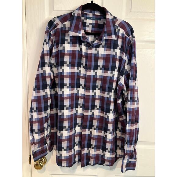 Perry Ellis Men's Square Pixelated Plaid Long Sleeve Button-Down Shirt Size 2XLT - Picture 2 of 11